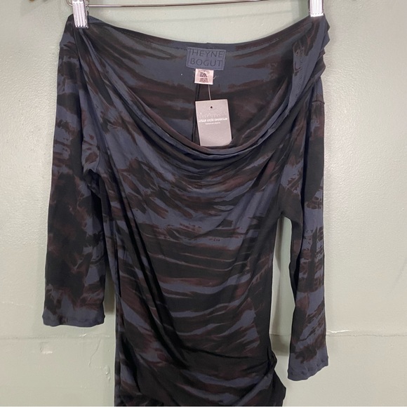 Heyne Bogut Tie Dye Asymmetrical Dress Blue Black Artsy Stretchy Small - Picture 2 of 5